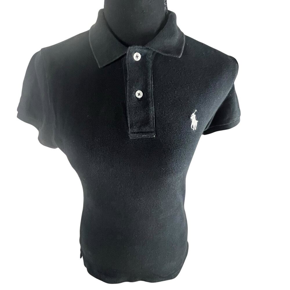 Vtg Y2K Ralph Lauren Skinny Polo Slim Fit Sz S Baby Tee Black Cotton Top Preppy